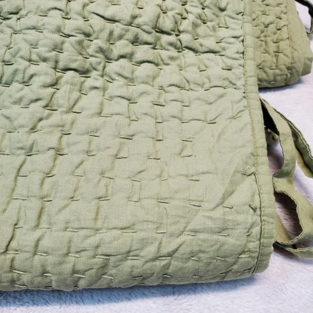Pottery Barn Sage Celery Green Linen Pick Stitch Standard Pillowcases Sham Set 3